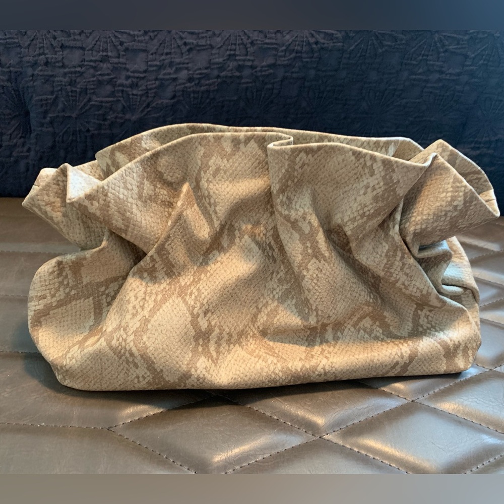Anthropologie snakeskin print faux leather clutch with magnetic closure